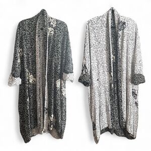SOPHISTICATED LAGENLOOK BLACK WHITE FISH PRINT REVERSIBLE JACKET TOPPER OSFM